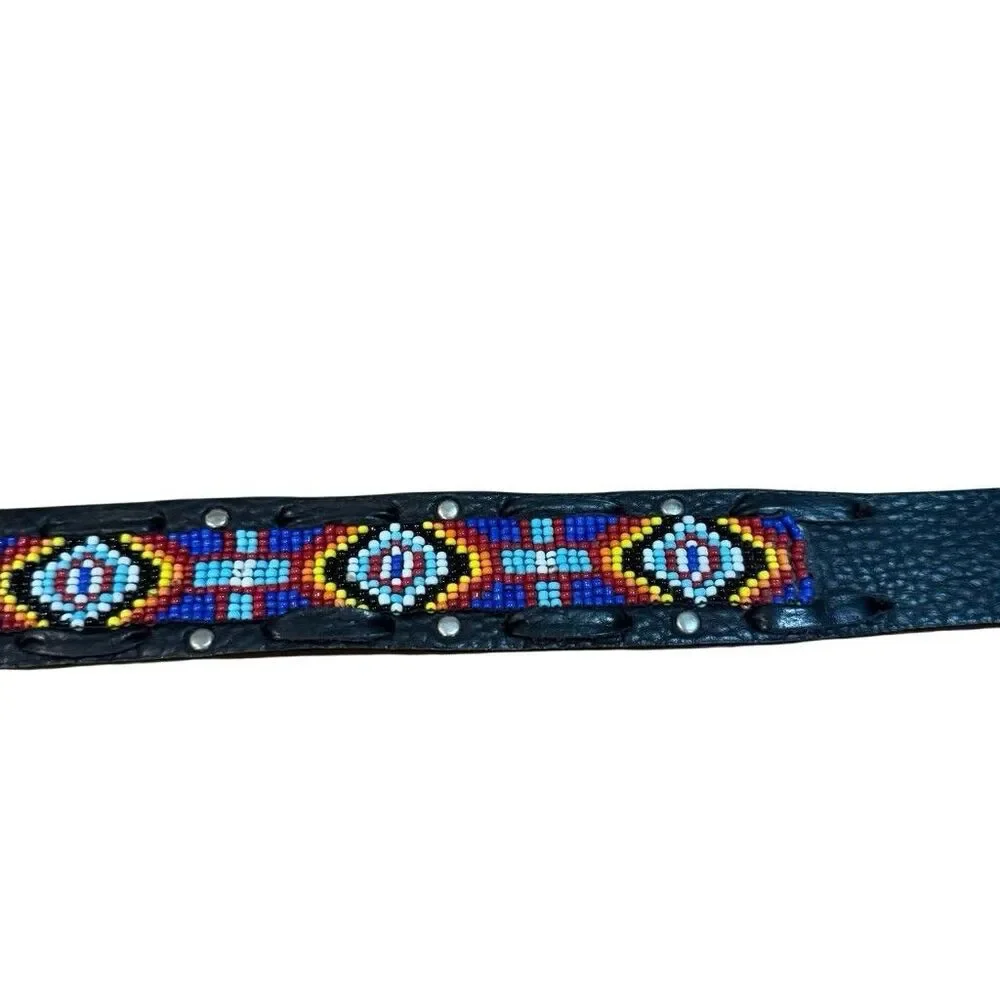 Leather Beaded Belt Black South Western Cowboy Rodeo